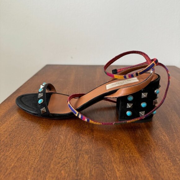 Valentino Rockstud  Multicolored Accents Black Suede Sandals - Picture 4 of 12